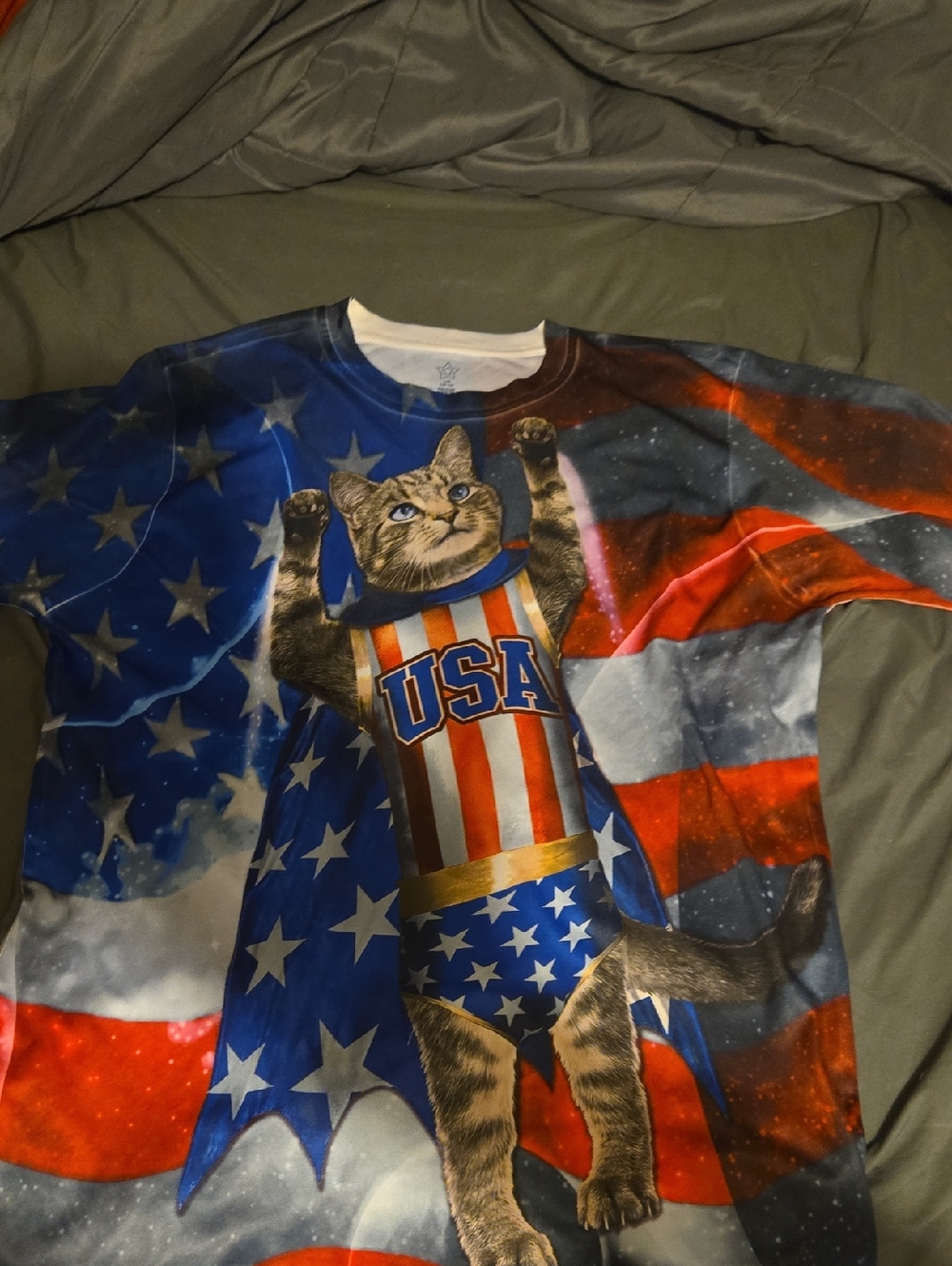 USA Cat Graphic Kids Shirt - Red, White & Blue
